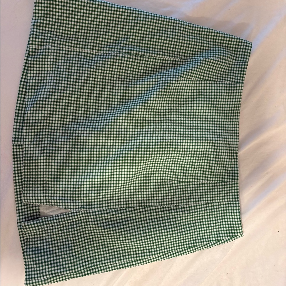OAK + FORT White and Green gingham skirt